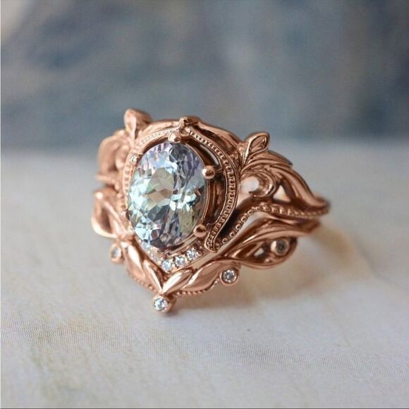 Vintage Rose Gold Oval Diamond Art Deco Ring - Picture 5 of 11
